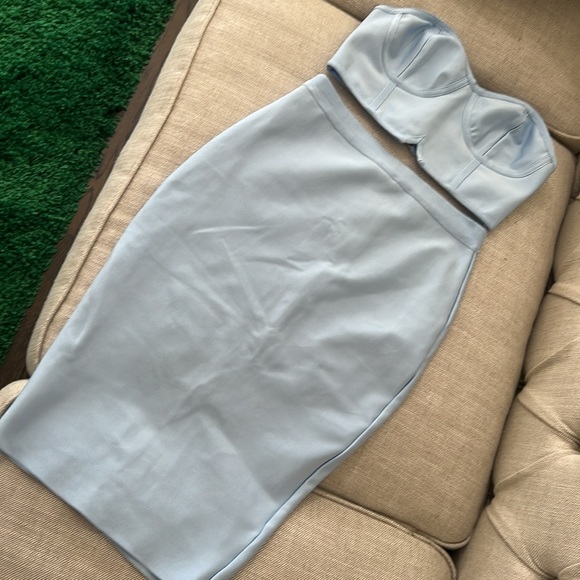Superdown Revolve Ari Bandeau Bandage Skirt Set in Baby Blue Size Small - Picture 2 of 7